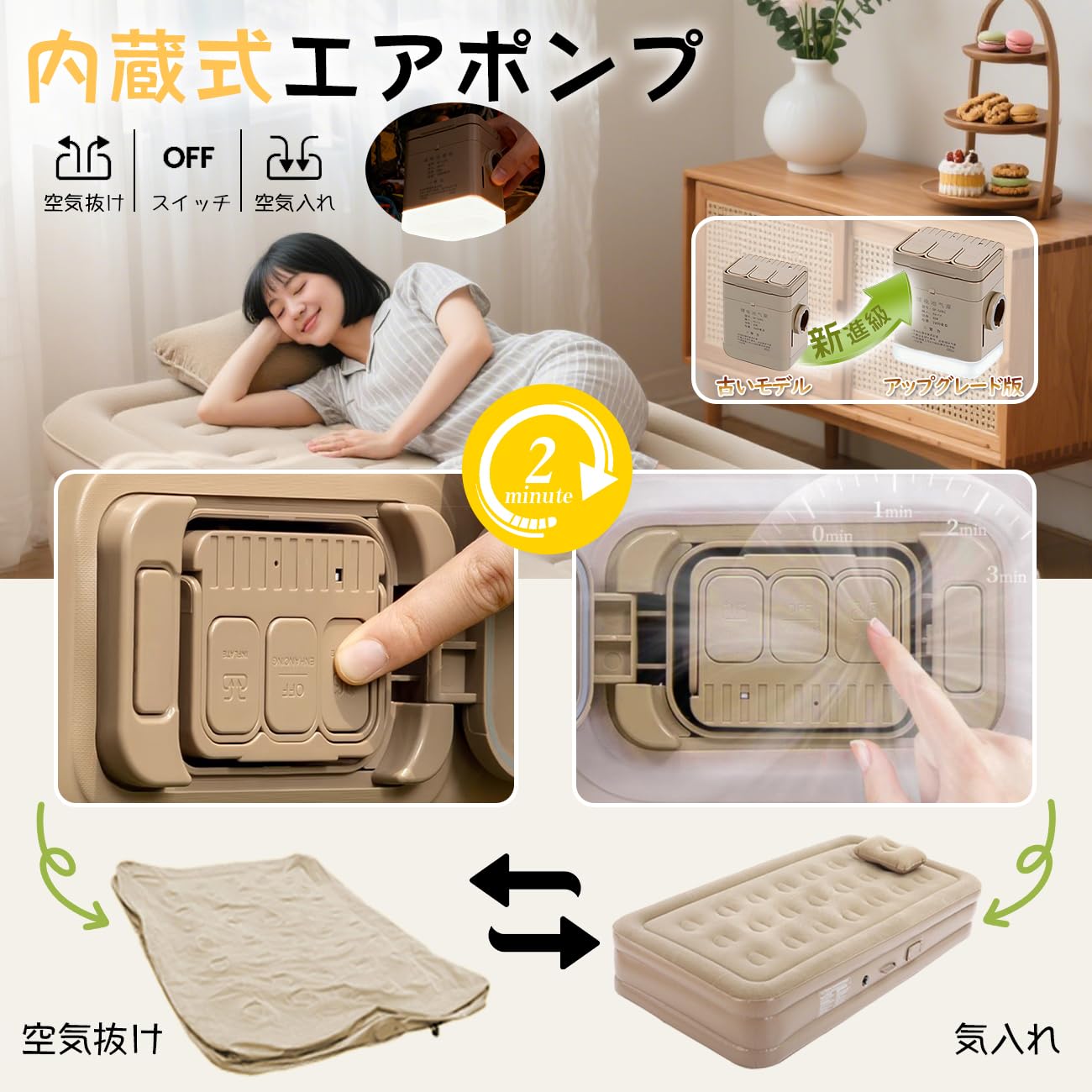 Amazon.co.jp: エアーベッド ダブル 電動 エアーマット 40CM厚さ